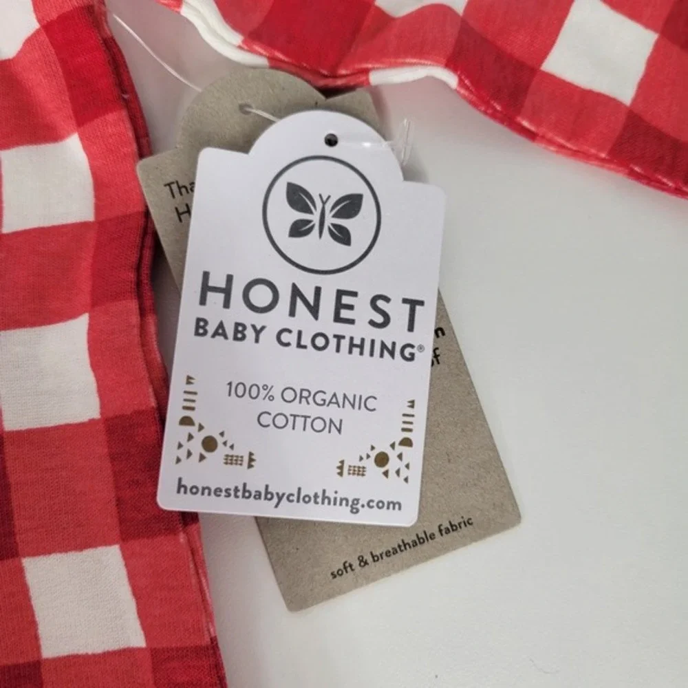 NEW Honest Baby Footie Pajama One Piece Red Buffalo Plaid Organic Cotton 6 9 Mos